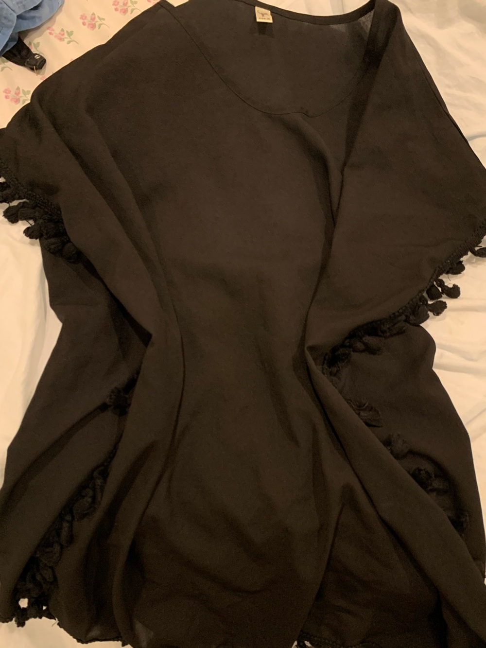Black Tassel-Trim Women’s Swim Coverup Tunic
